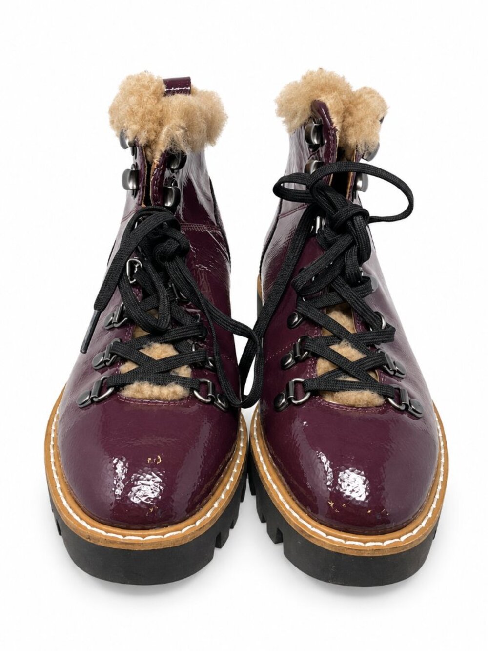 Donald Pliner Erinn Vino Purple Red Patent Shearling Lug Boots 6.5 M